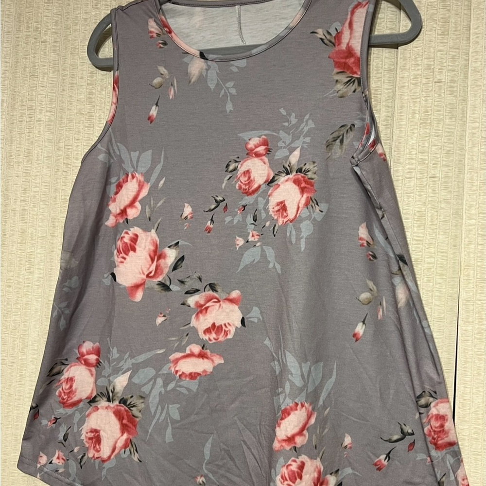 Floral Sleeveless Top - Gray and Pink